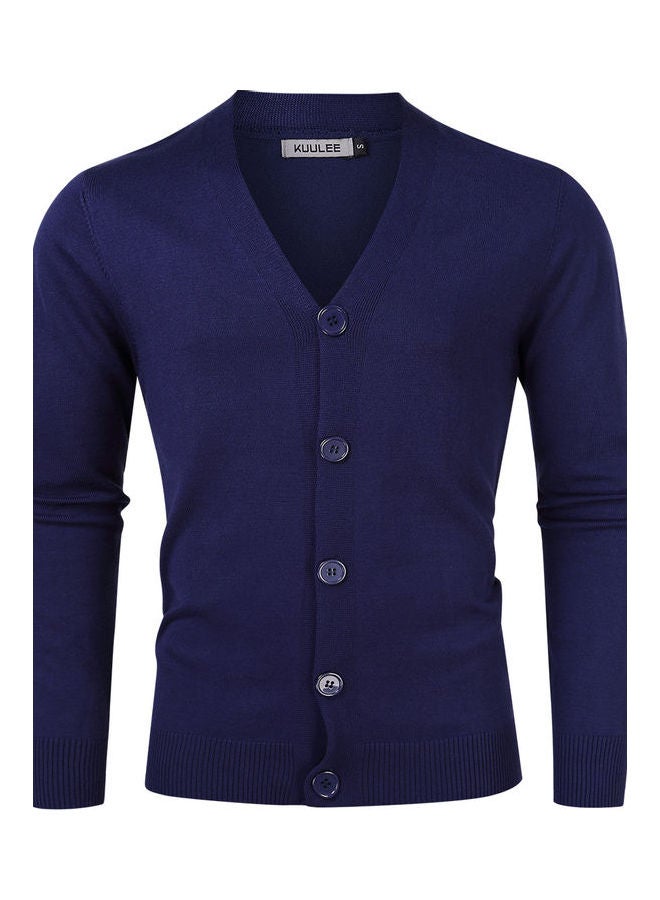 Casual Knitted Button Down Cardigan Blue