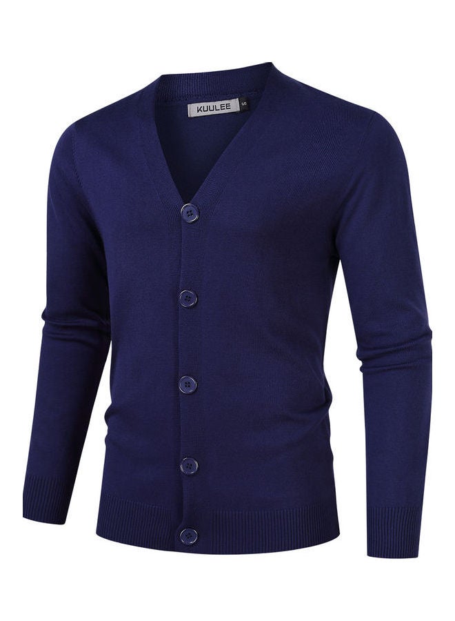 Casual Knitted Button Down Cardigan Blue