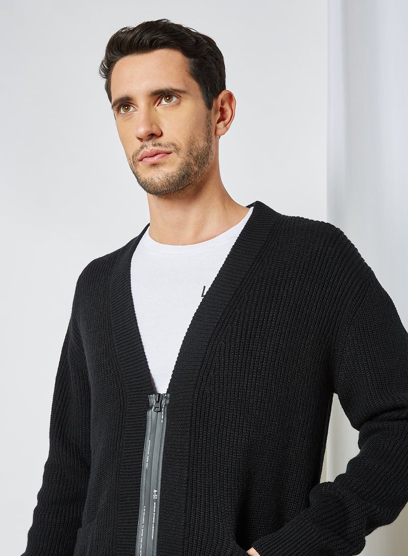 Zip Through Cardigan Black