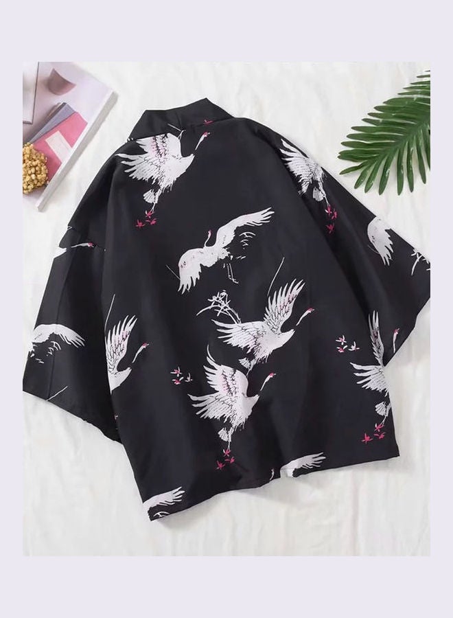 Casual Men Flying Sleeve Kimono Cardigan Yukata Coat Shirt Black