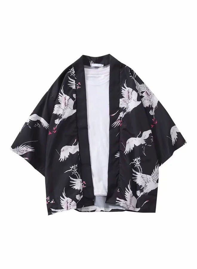 Casual Men Flying Sleeve Kimono Cardigan Yukata Coat Shirt Black