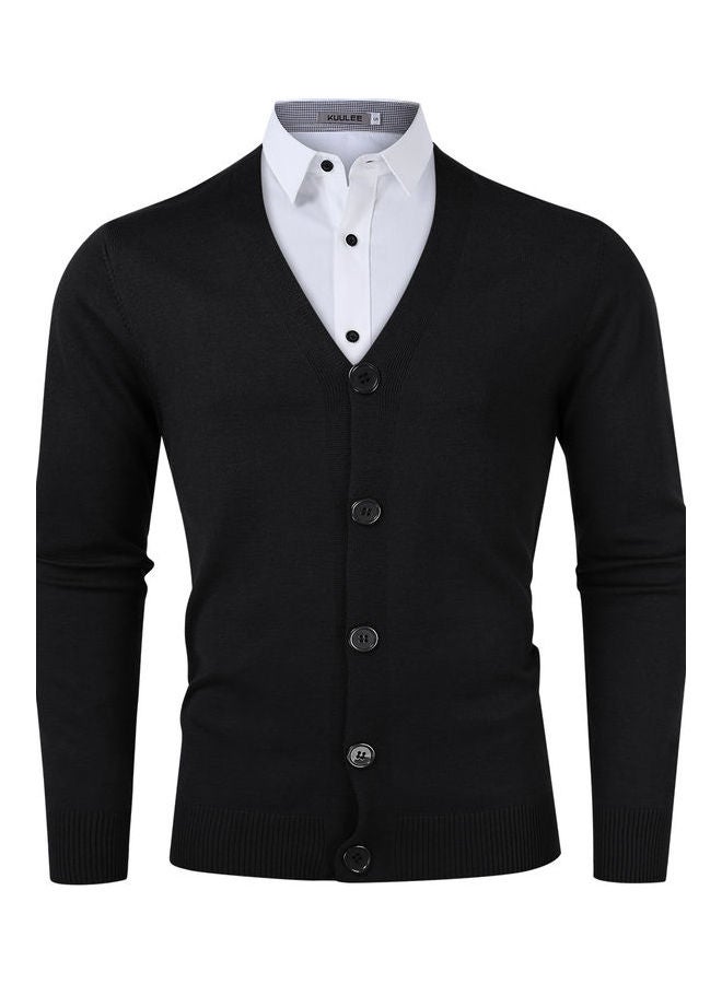 Casual Knitted Button Down Cardigan Black