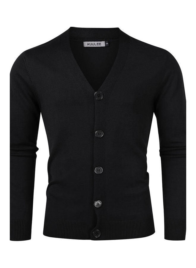 Casual Knitted Button Down Cardigan Black