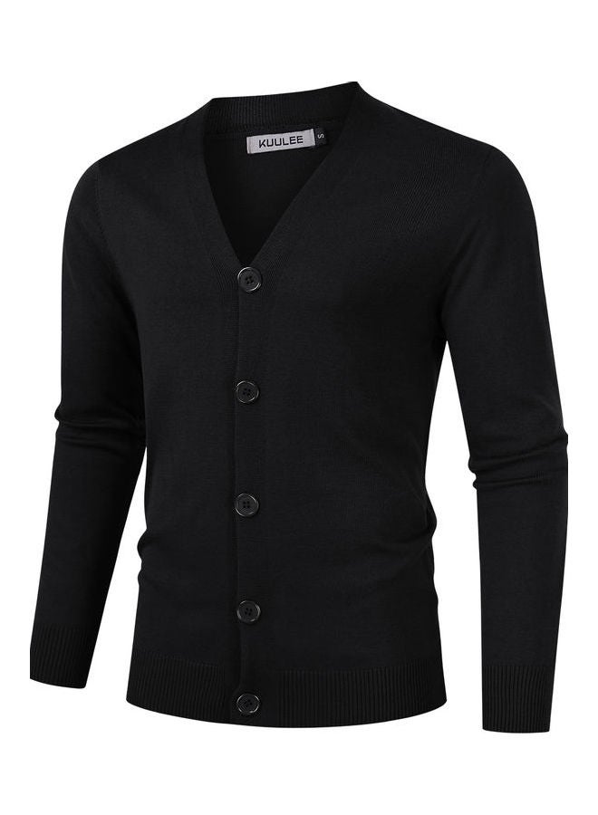 Casual Knitted Button Down Cardigan Black