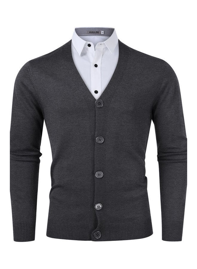 Knitted Button Down Cardigan Black Ash