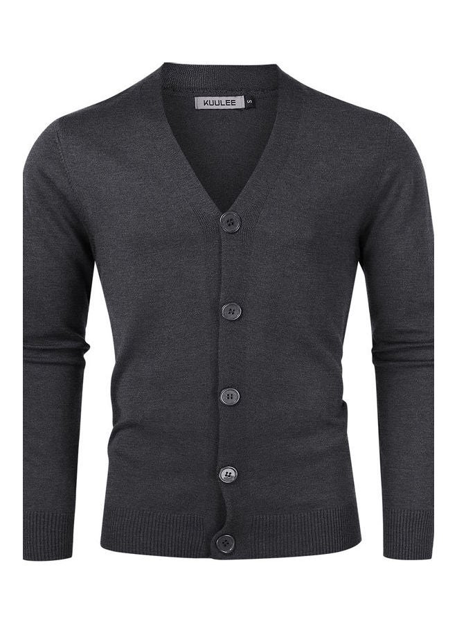 Knitted Button Down Cardigan Black Ash