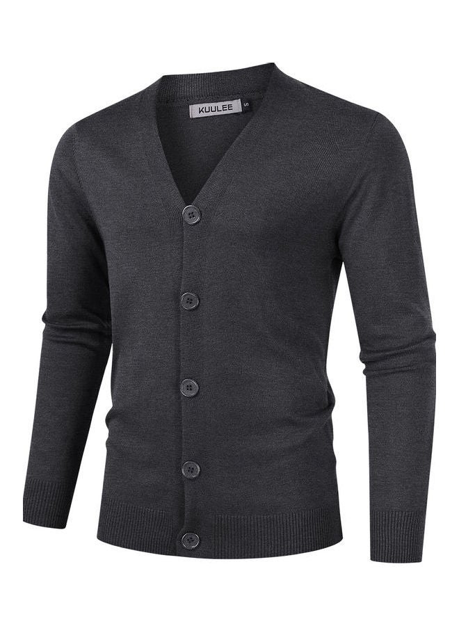 Knitted Button Down Cardigan Black Ash