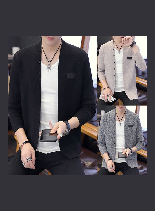 Fashion Handsome Knitwear Casual Solid Cardigan Dark gray