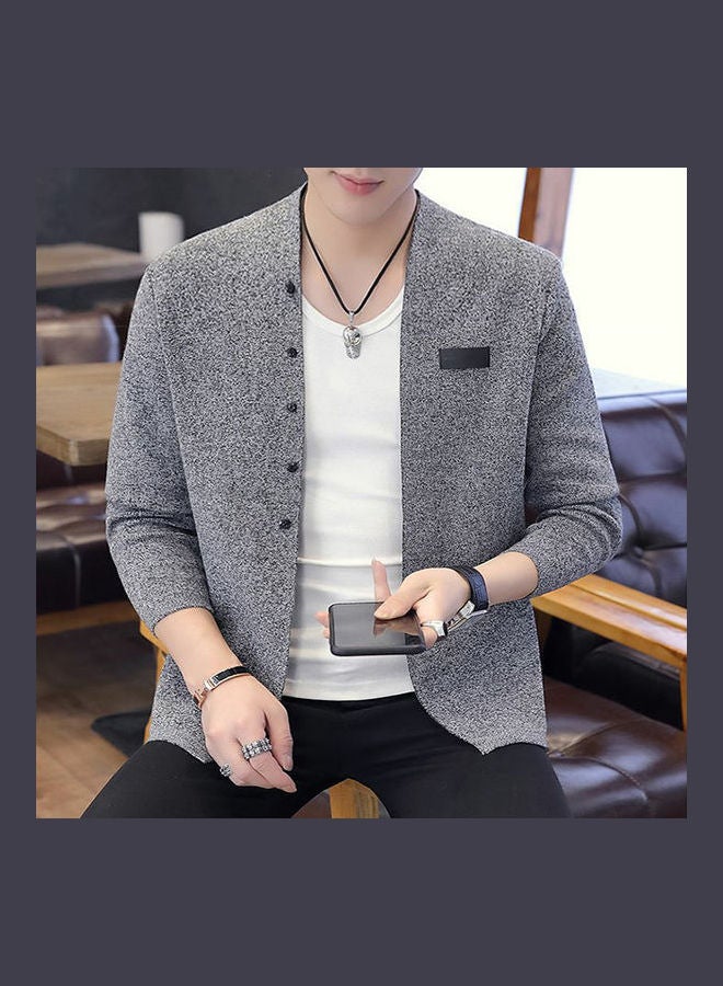 Fashion Handsome Knitwear Casual Solid Cardigan Dark gray