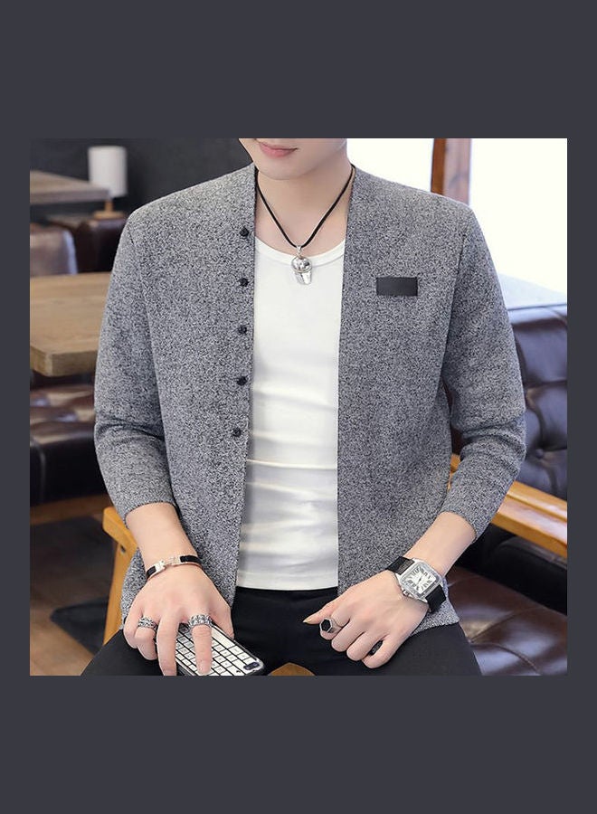 Fashion Handsome Knitwear Casual Solid Cardigan Dark gray