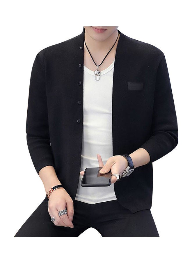 Fashion Handsome Knitwear Casual Solid Cardigan black