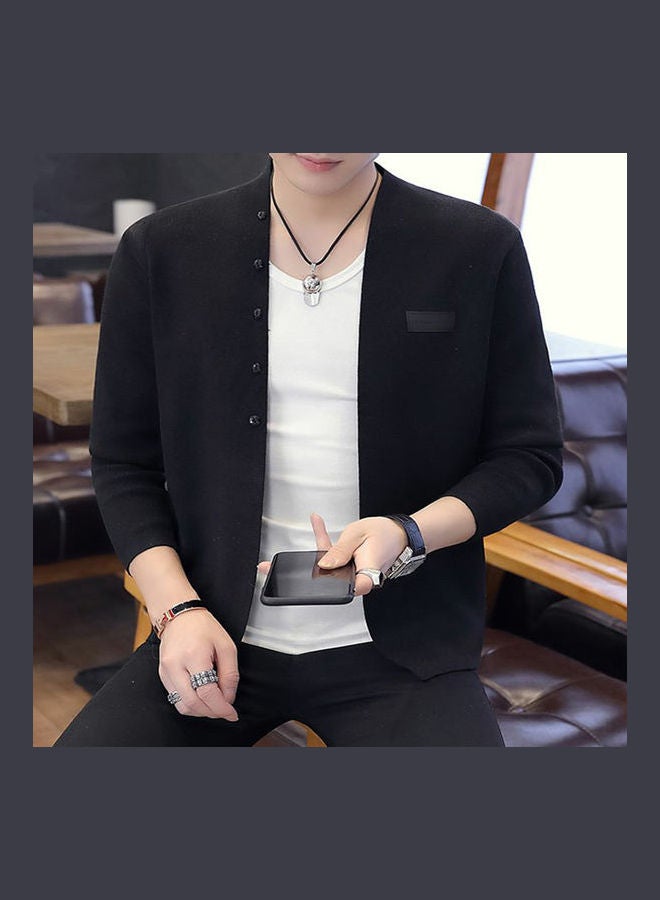 Fashion Handsome Knitwear Casual Solid Cardigan black