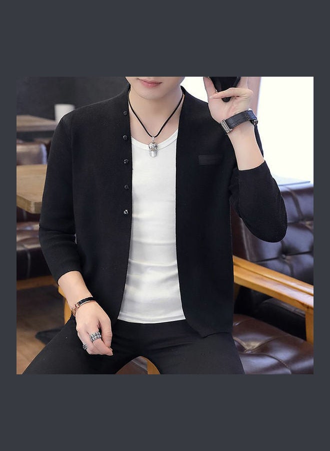 Fashion Handsome Knitwear Casual Solid Cardigan black