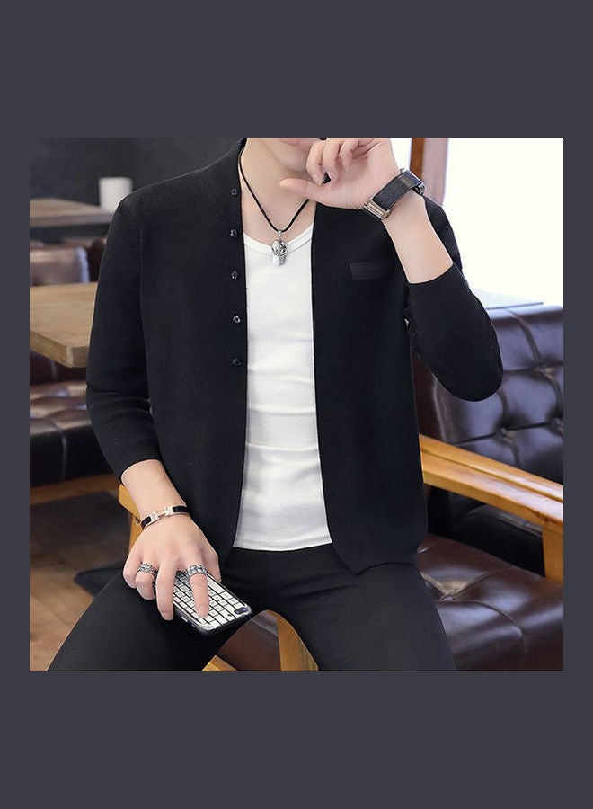 Fashion Handsome Knitwear Casual Solid Cardigan black