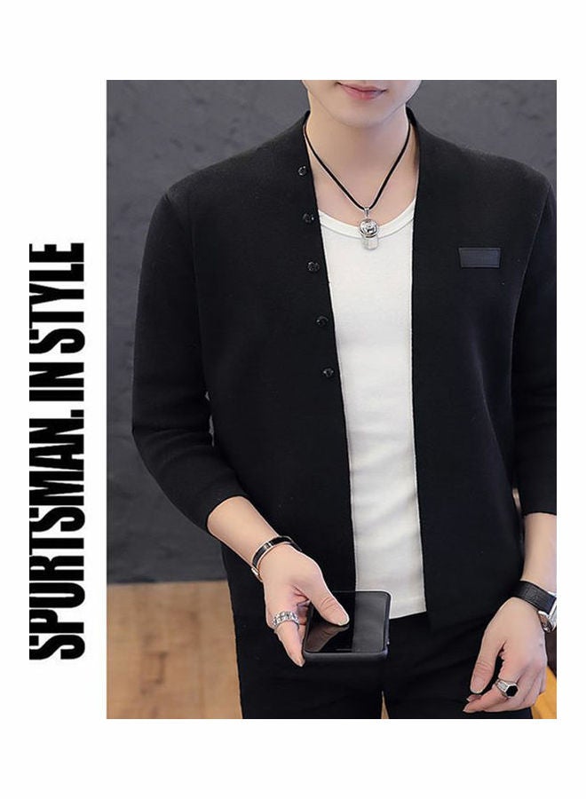 Fashion Handsome Knitwear Casual Solid Cardigan black