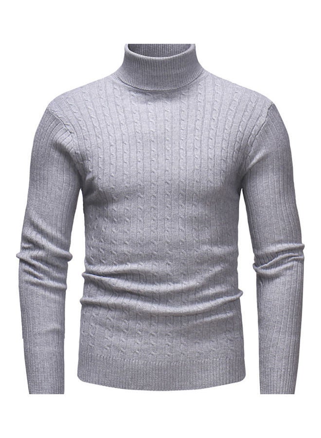 Autumn Winter Solid Colour Casual Sweater Top Light Grey