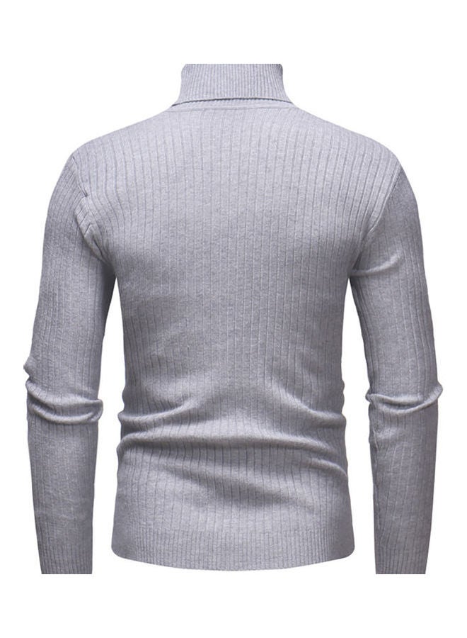 Autumn Winter Solid Colour Casual Sweater Top Light Grey