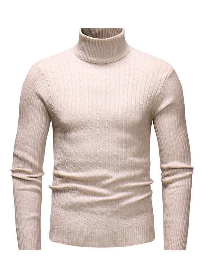 Autumn Winter Solid Colour Casual Sweater Top Beige