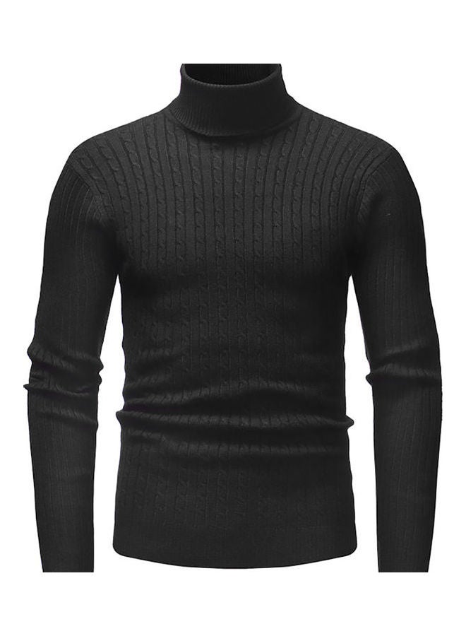 Autumn Winter Solid Colour Casual Sweater Top Black