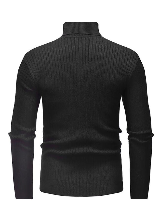 Autumn Winter Solid Colour Casual Sweater Top Black