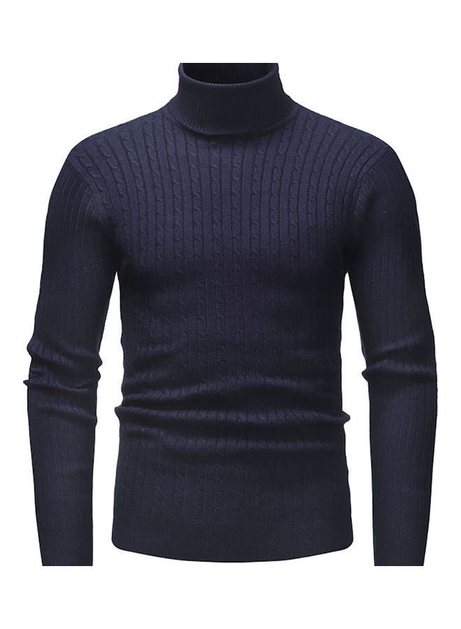 Men Autumn Winter Casual Long Sleeved Turtleneck Sweater Top Navy