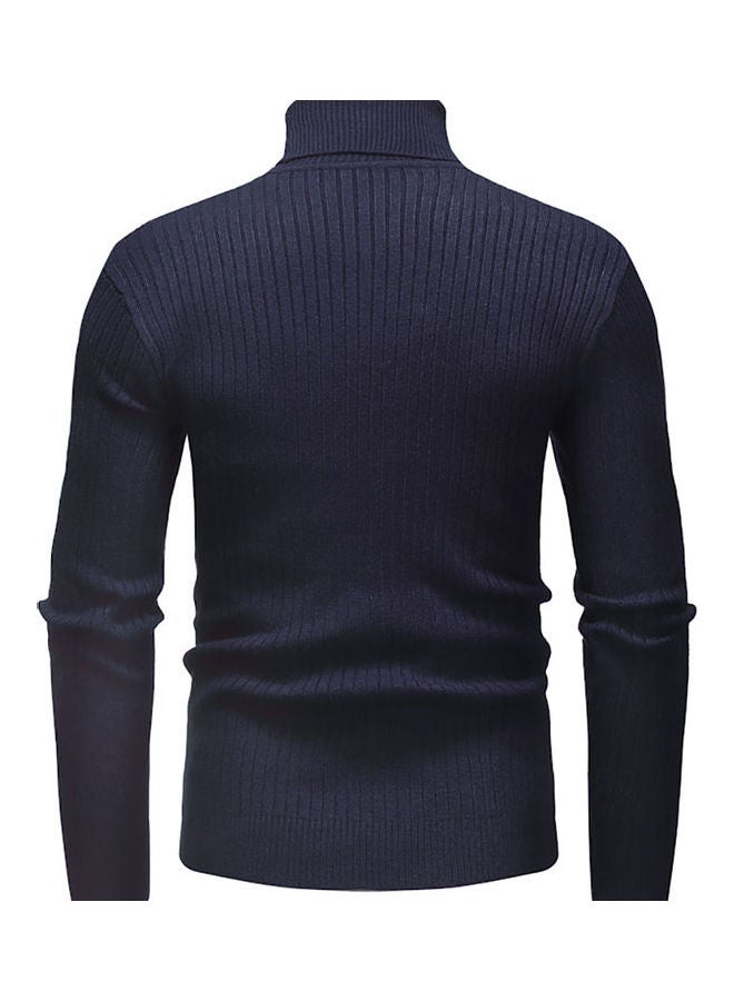 Men Autumn Winter Casual Long Sleeved Turtleneck Sweater Top Navy