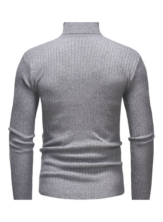 Autumn Winter Casual Long Sleeved Turtleneck Sweater Top Dark Gray