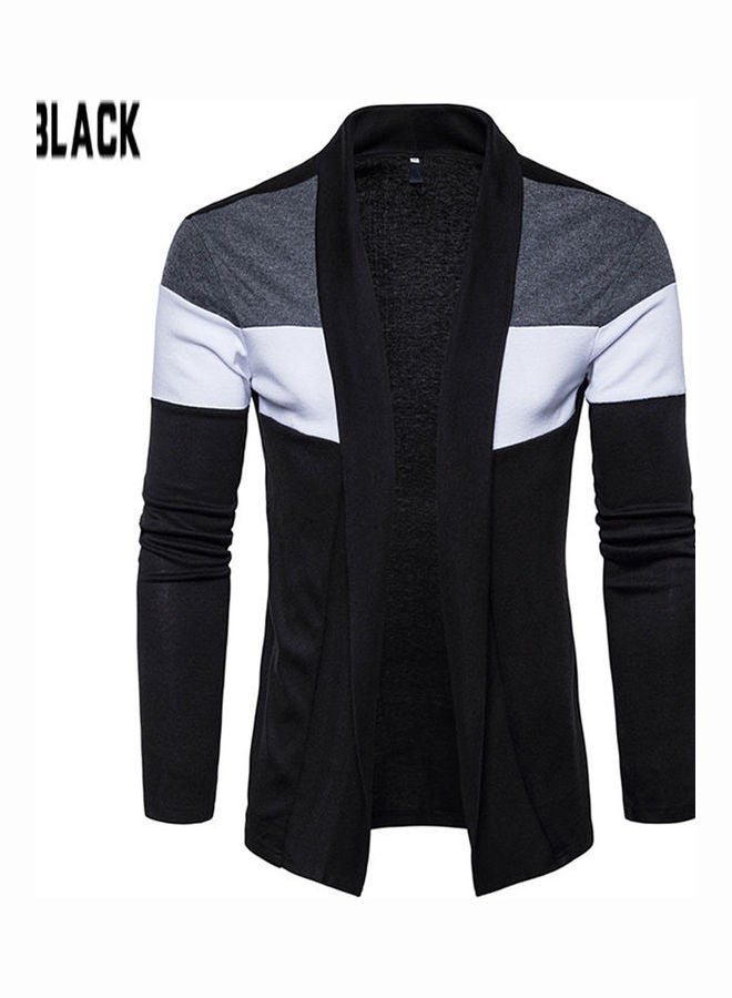 Lapel Knitting Cardigan Black/Grey/White