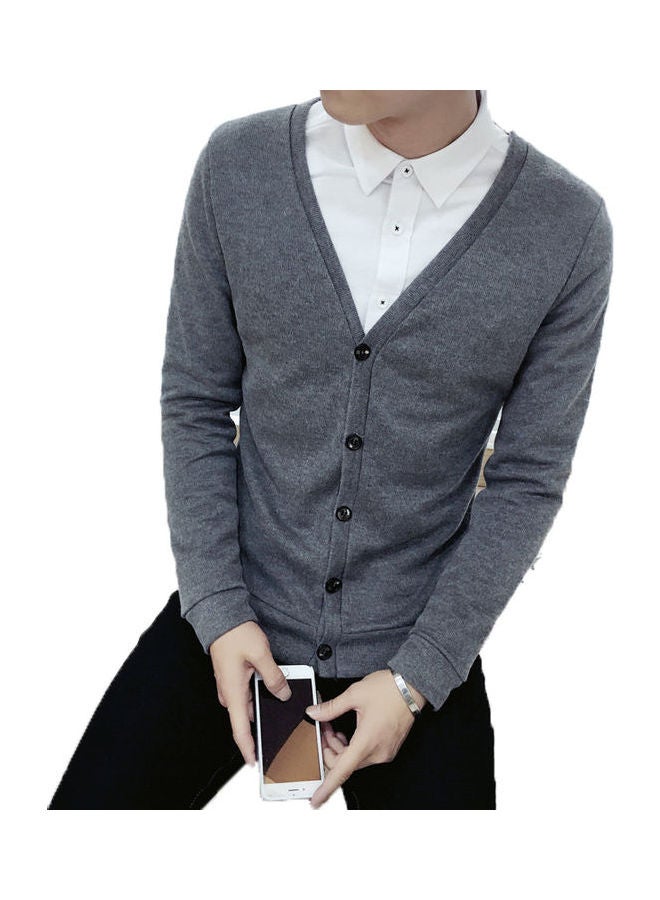 Cardigan V-collar Sweater Thin Fashion Handsome Knitwear Casual Dark Gray