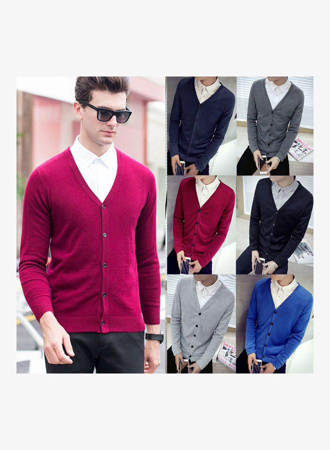 Cardigan V-collar Sweater Thin Fashion Handsome Knitwear Casual Dark Gray