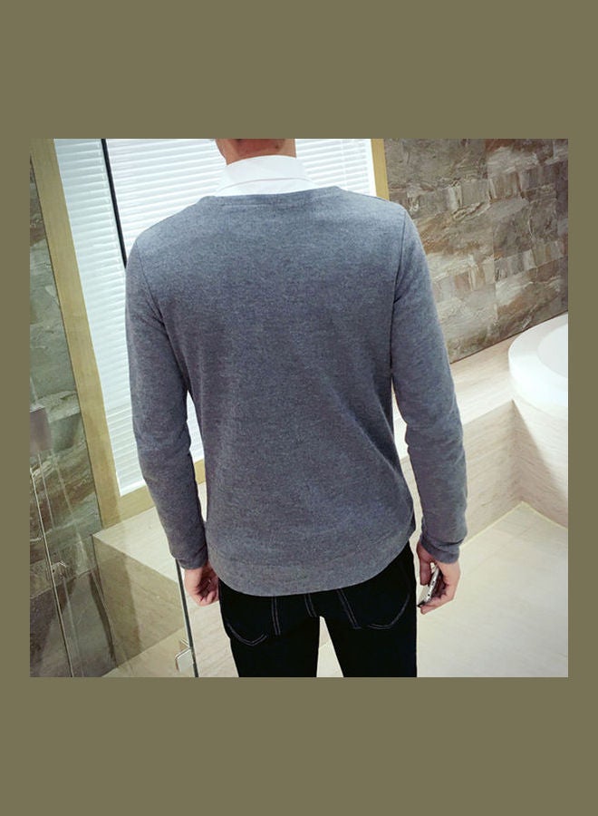 Cardigan V-collar Sweater Thin Fashion Handsome Knitwear Casual Dark Gray