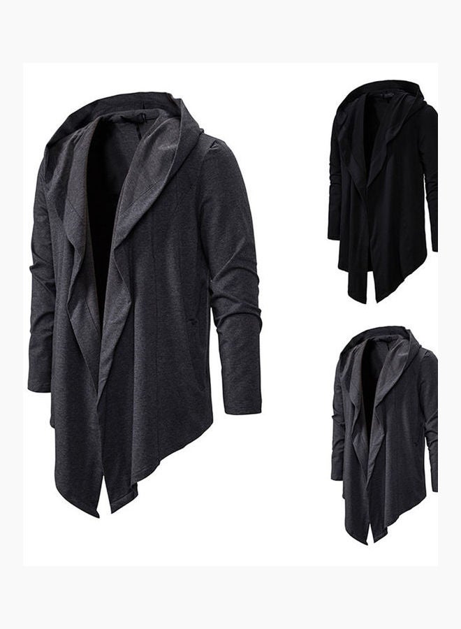 Irregular Hem Solid Hoodie Jacket Dark Gray