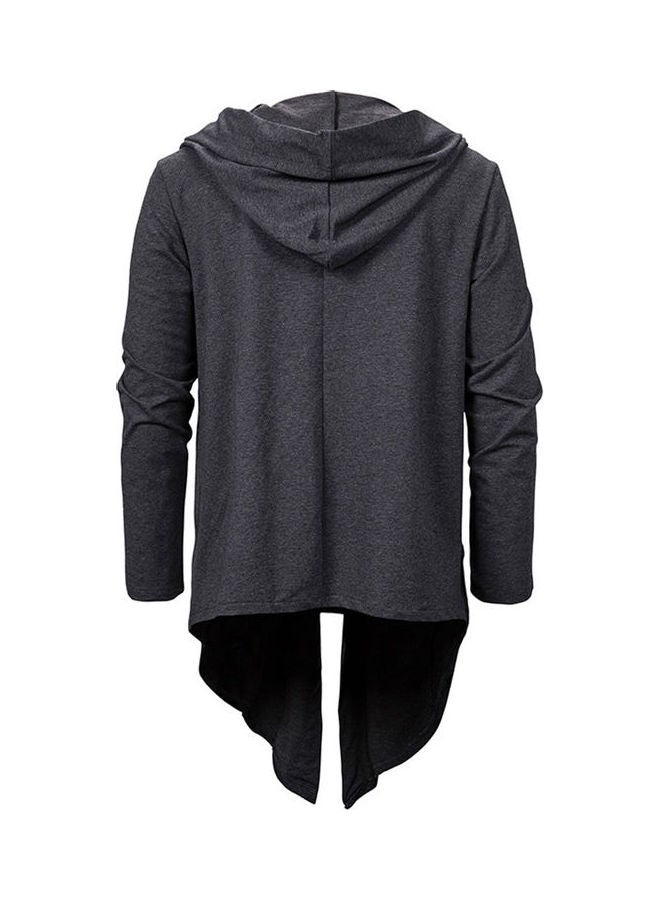 Irregular Hem Solid Hoodie Jacket Dark Gray