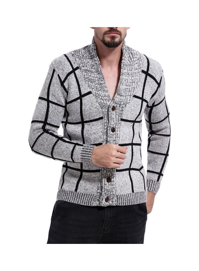 Knitting Plaid Cardigan Gray