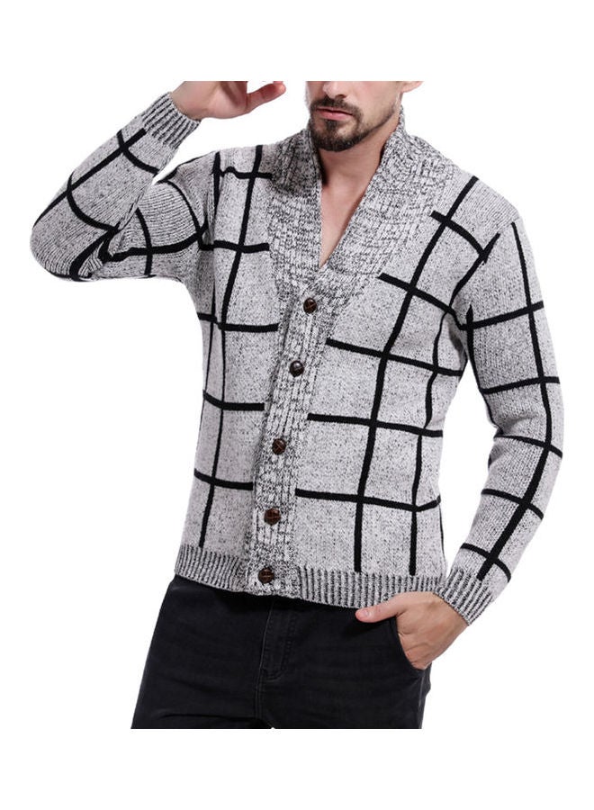 Knitting Plaid Cardigan Gray