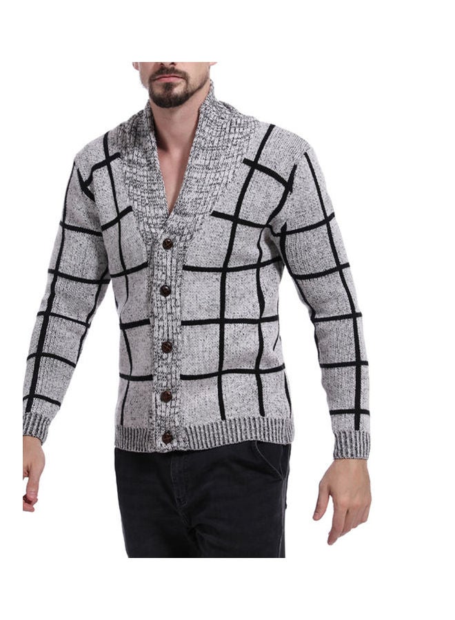 Knitting Plaid Cardigan Gray