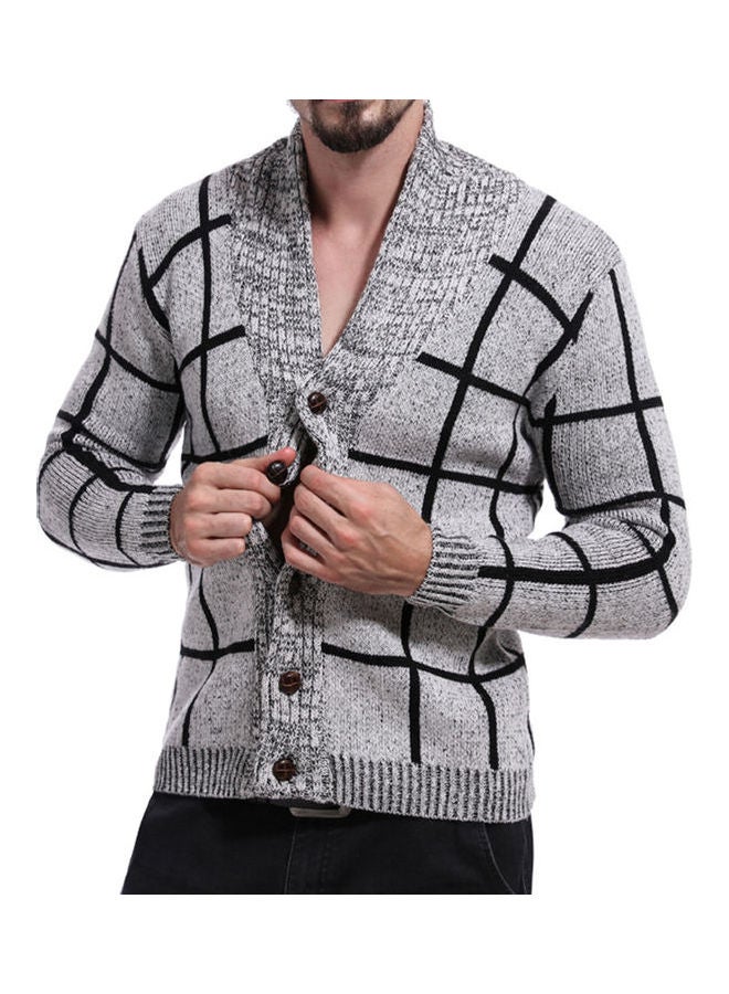 Knitting Plaid Cardigan Gray