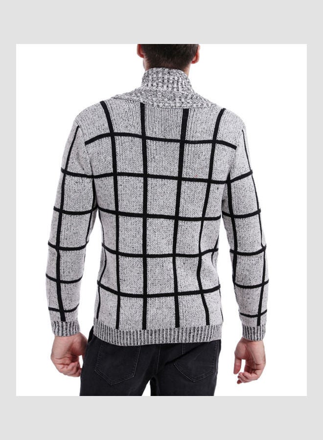 Knitting Plaid Cardigan Gray