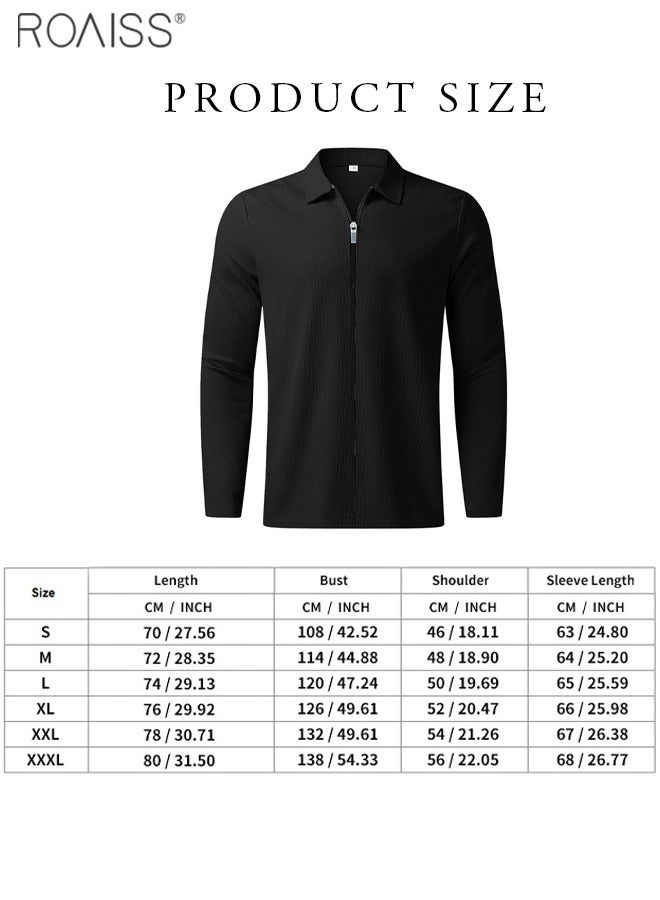 Mens Polo Shirt Zip Lapel Solid Stripe Print Long Sleeve Muscle Shirt Workout Winter Spring Athletic Plain T Shirt