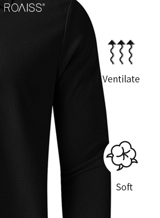 Mens Polo Shirt Zip Lapel Solid Stripe Print Long Sleeve Muscle Shirt Workout Winter Spring Athletic Plain T Shirt