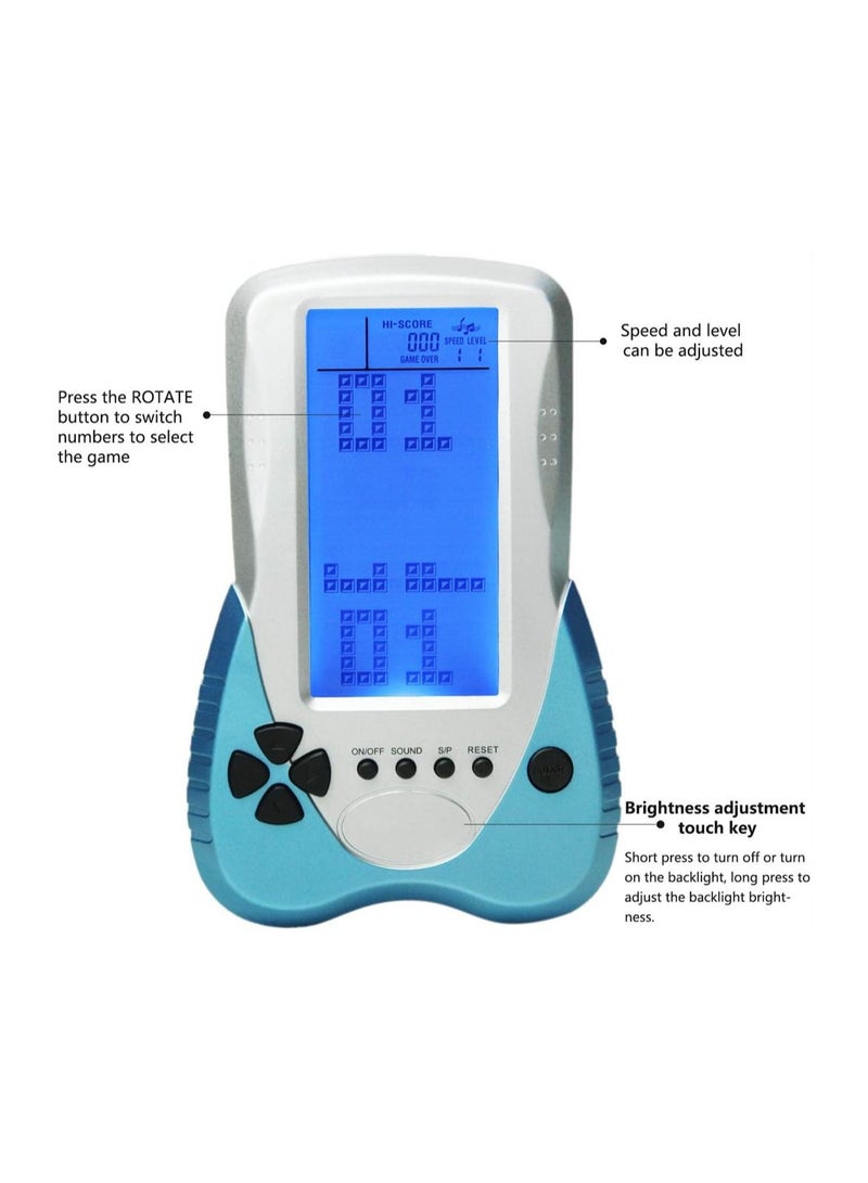 New Brick Game Console Large Screen Blue Backlight Brightness Can Be Adjusted Build in 23 Compatible with Lithium Battery and AAA Batteries can Plug Headphone