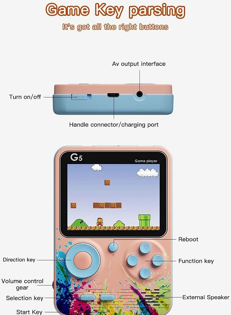 G5 Retro 3 inch Handheld Game Console Built-in 500 Classical FC Games Support for Connecting TV & Two Players (Blue)