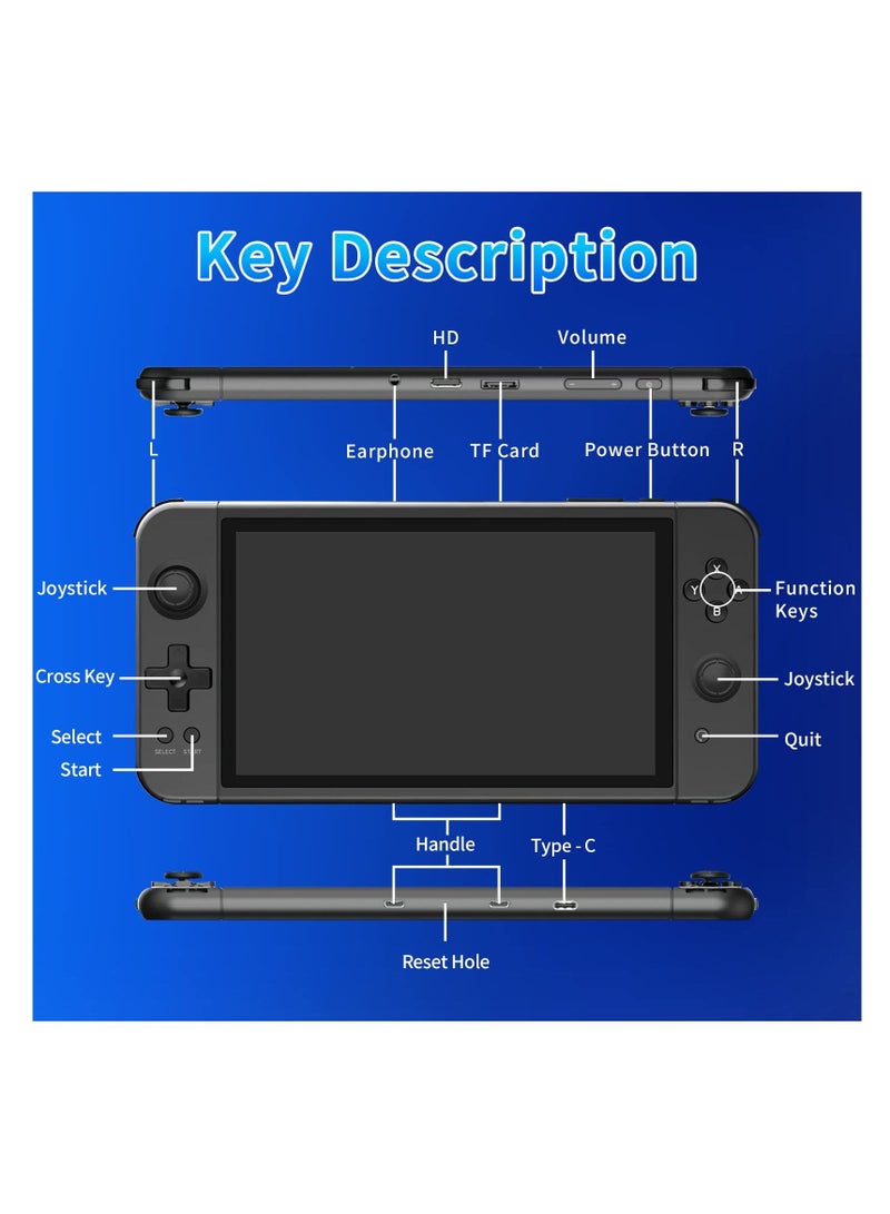Retro Handheld Game Console - 7.0-inch HD Screen, TV Output Player Classic Console, Pre-Installed System, Built-in Rechargeable Battery (64GB, Black)