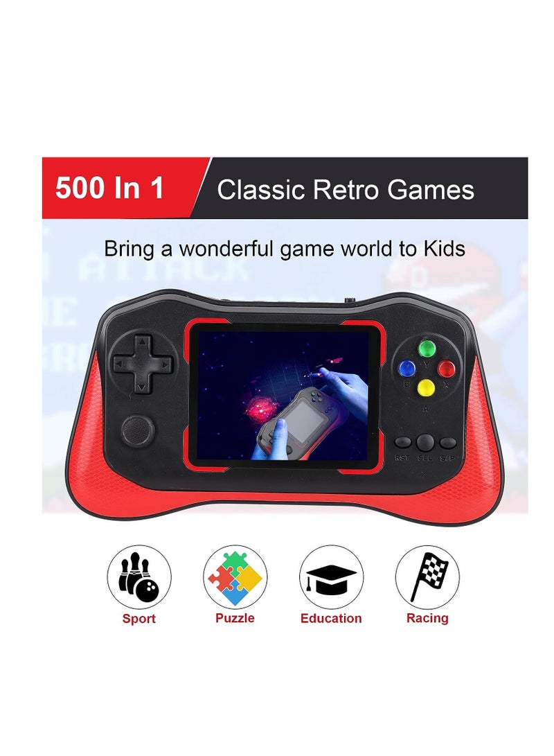 Retro Handheld Game Console, 3.5'' LCD Screen Preloaded 500 Classic Video Games with Rechargeable Battery, Support 2 Players and TV Connection, Ideal Gift for Kids Aldults, 1 Pcs Black