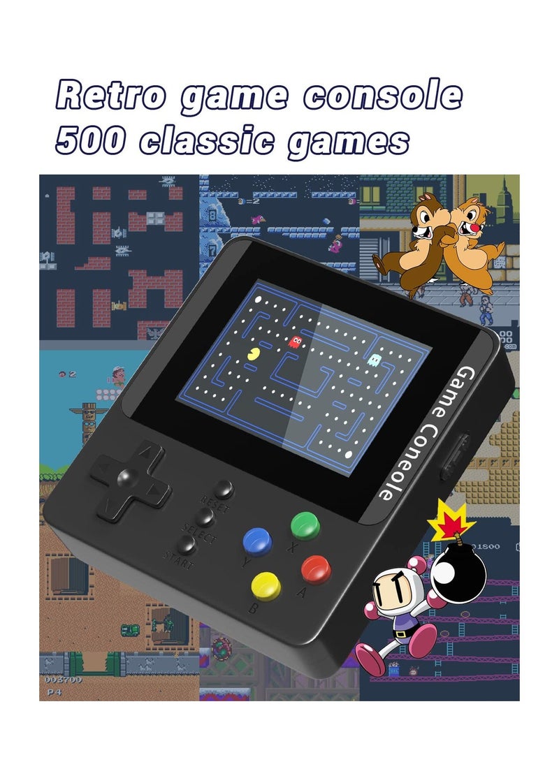 Handheld Game Console, Retro Mini Console with 500 Classic Games, Rechargeable Battery, Portable Games Controller, Support for 2 Players & TV, Ideal Gift Kids, Friend, Lover (Black)
