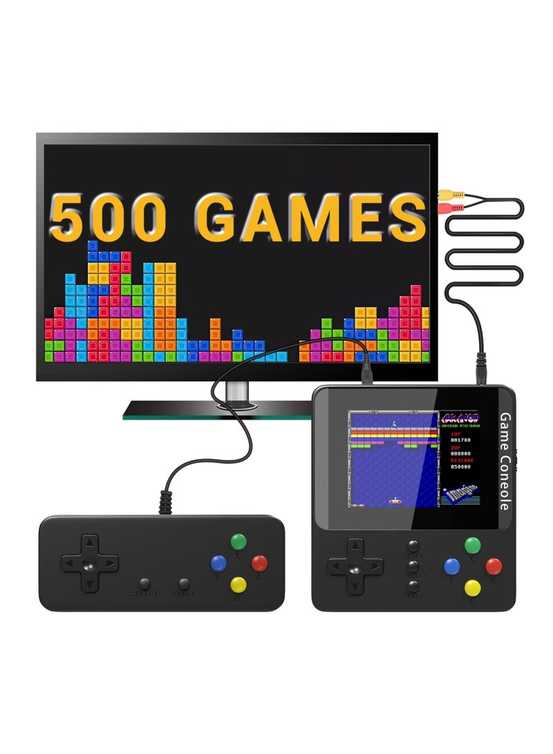 Handheld Game Console, Retro Mini Console with 500 Classic Games, Rechargeable Battery, Portable Games Controller, Support for 2 Players & TV, Ideal Gift Kids, Friend, Lover (Black)