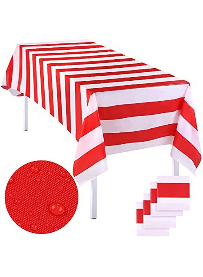 4 Pack Plastic Red And White Stripes Carnival Circus Tablecloths For Movie Night Decorations Baseball Party Decorations