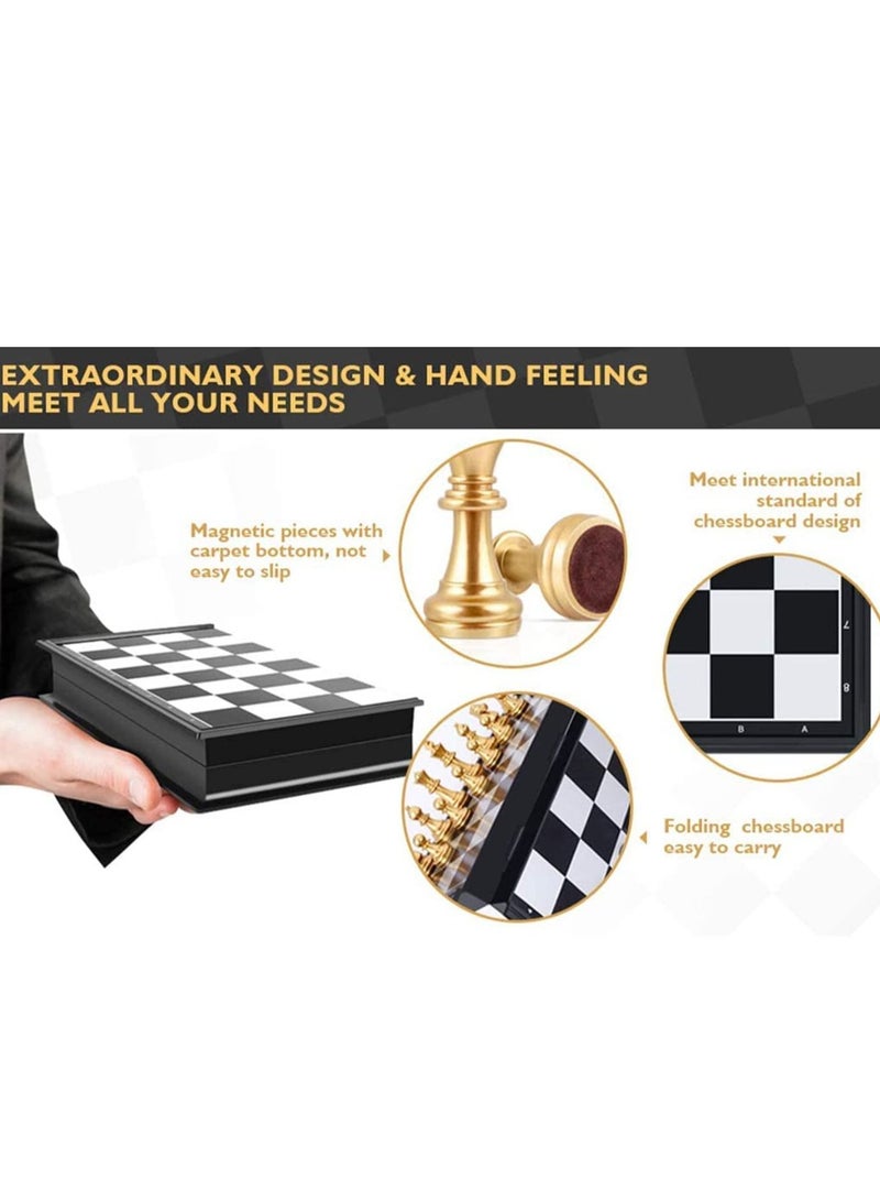 Travel Chess Board Set - Magnetic Piece with Portable/Foldable Board- Full Set Educational Toys For Children/Adults -Gold/Silver -Handmade Traditional Game Gift