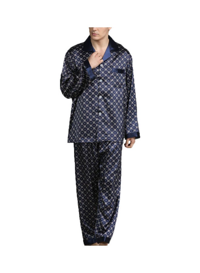 2-Piece Printed Silk Pyjama Set Deep Blue