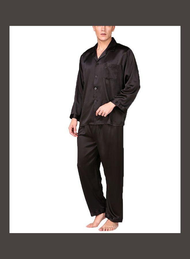 2-Piece Printed Silk Pyjama Set Jet Black